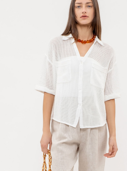 Sheer Knit Button UP