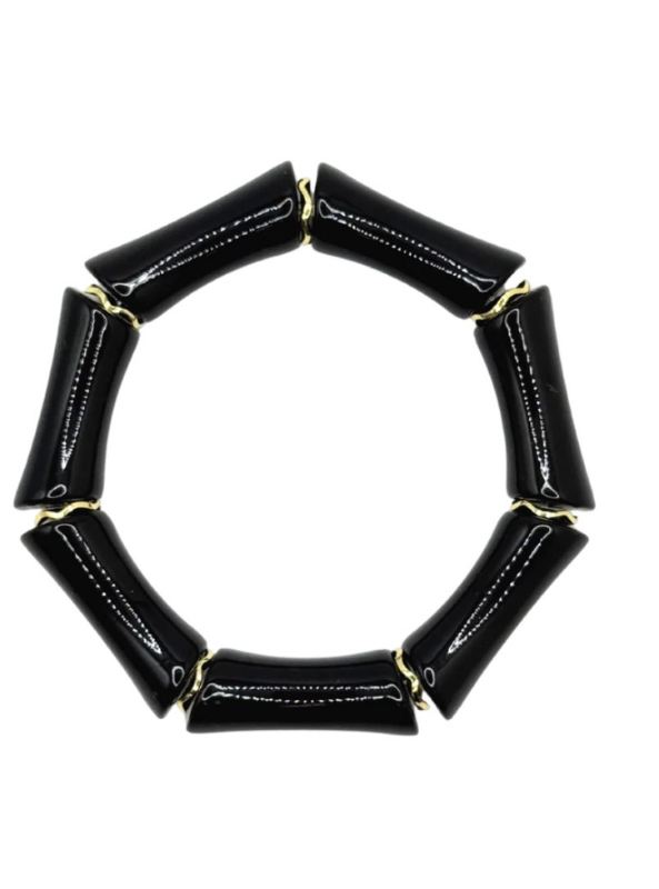 Black Acrylic Bamboo Bracelet with Gold Accents