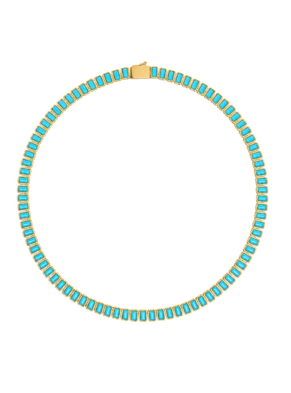 18K Gold & Turquoise Rectangular Tennis Necklace