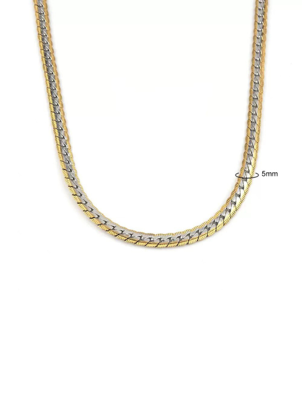 Silver and Gold Mixed Metal Cuban Chain Necklace Waterproof