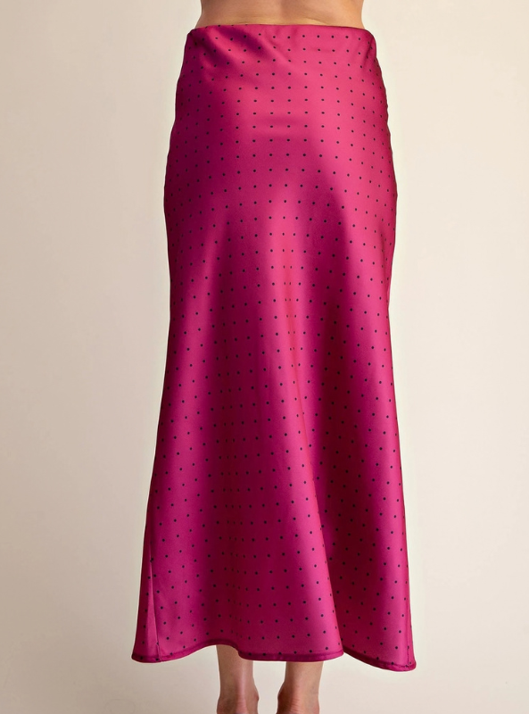 Polka Dot Satin Skirt - Magenta