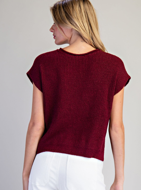 Split Neck Sweater - Wine