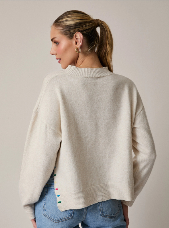 Jordan Mock Neck LS Peace & Joy Sweater - Cream