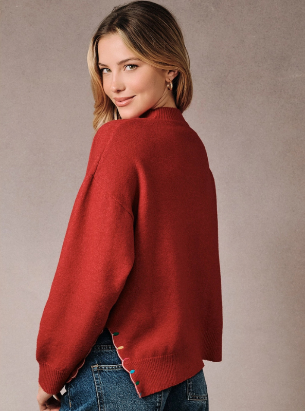 Jordan Mock Neck LS Peace & Joy Sweater - Red
