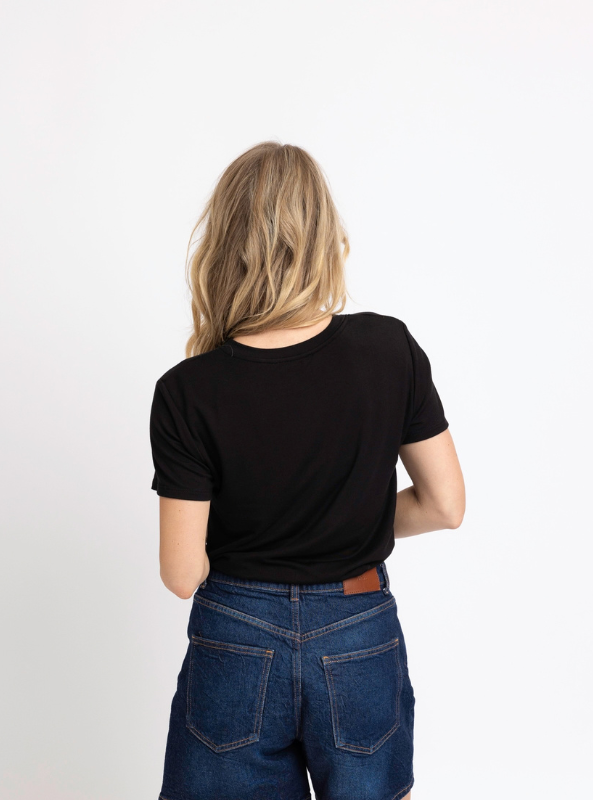 Karlie-Solid Double Layer Crew Tee-Black