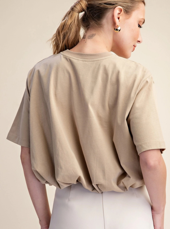 Cropped Bubble Hem Tee - Taupe