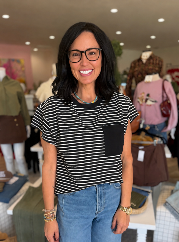 Kristen Striped Patch Pocket