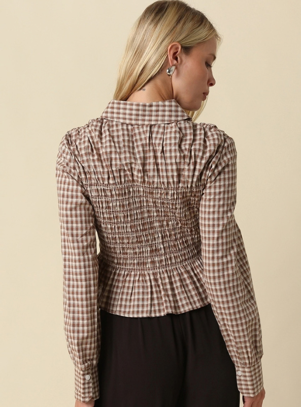 Piper Smocked Gingham Peplum Blouse