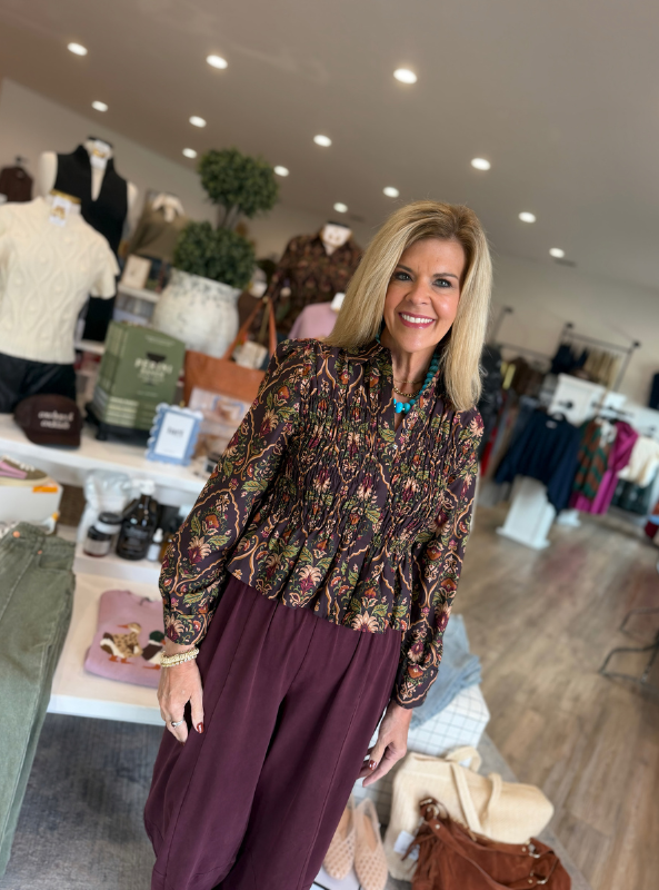Nessa Paisley Smocked Peplum Blouse