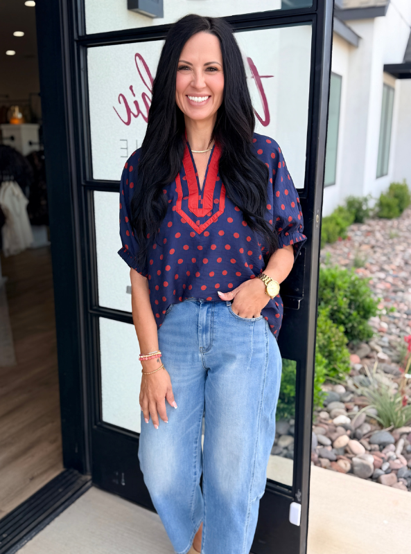 Navy Polka Dot Top