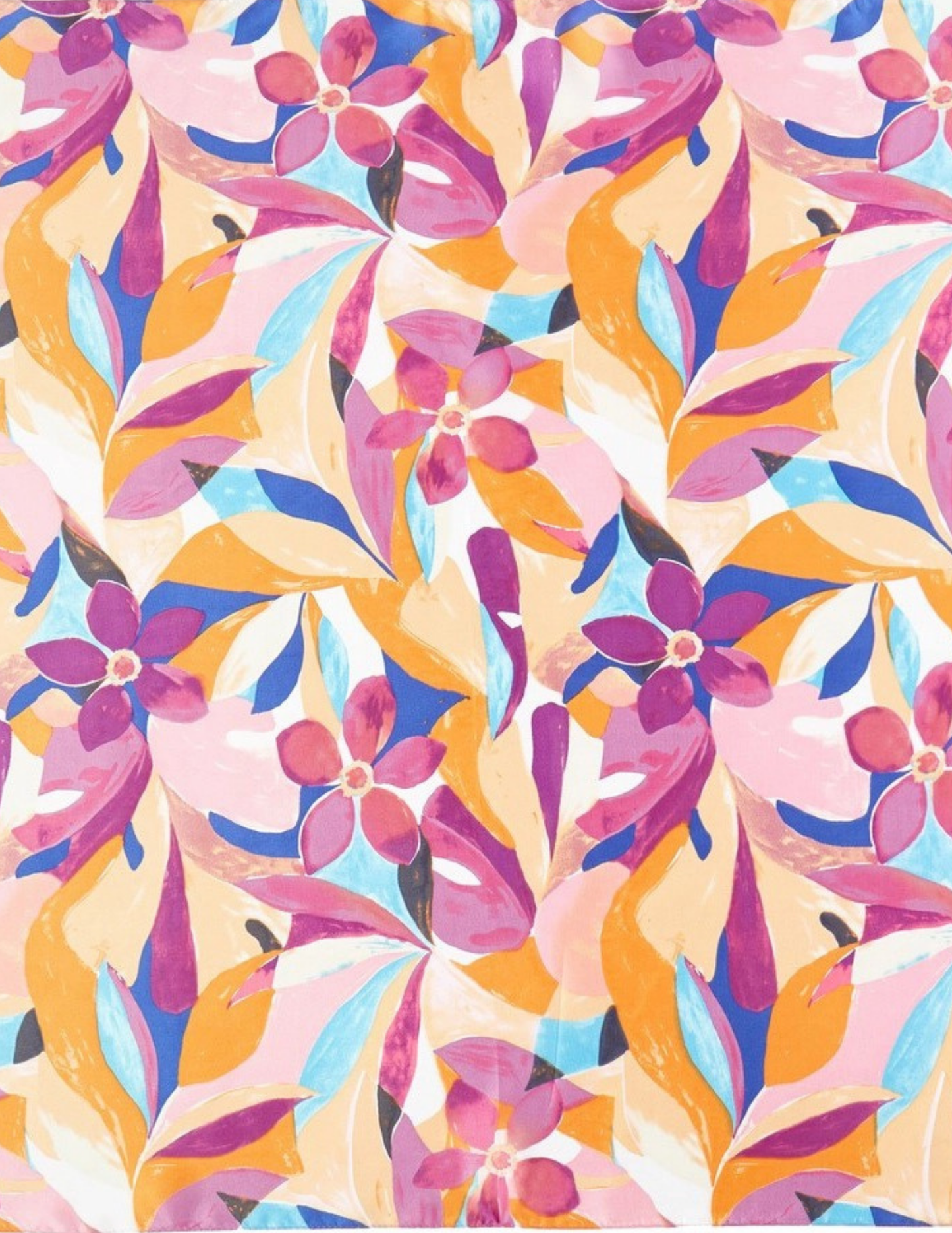Abstract Tropical Bloom Printed Square Silky Satin Scarf