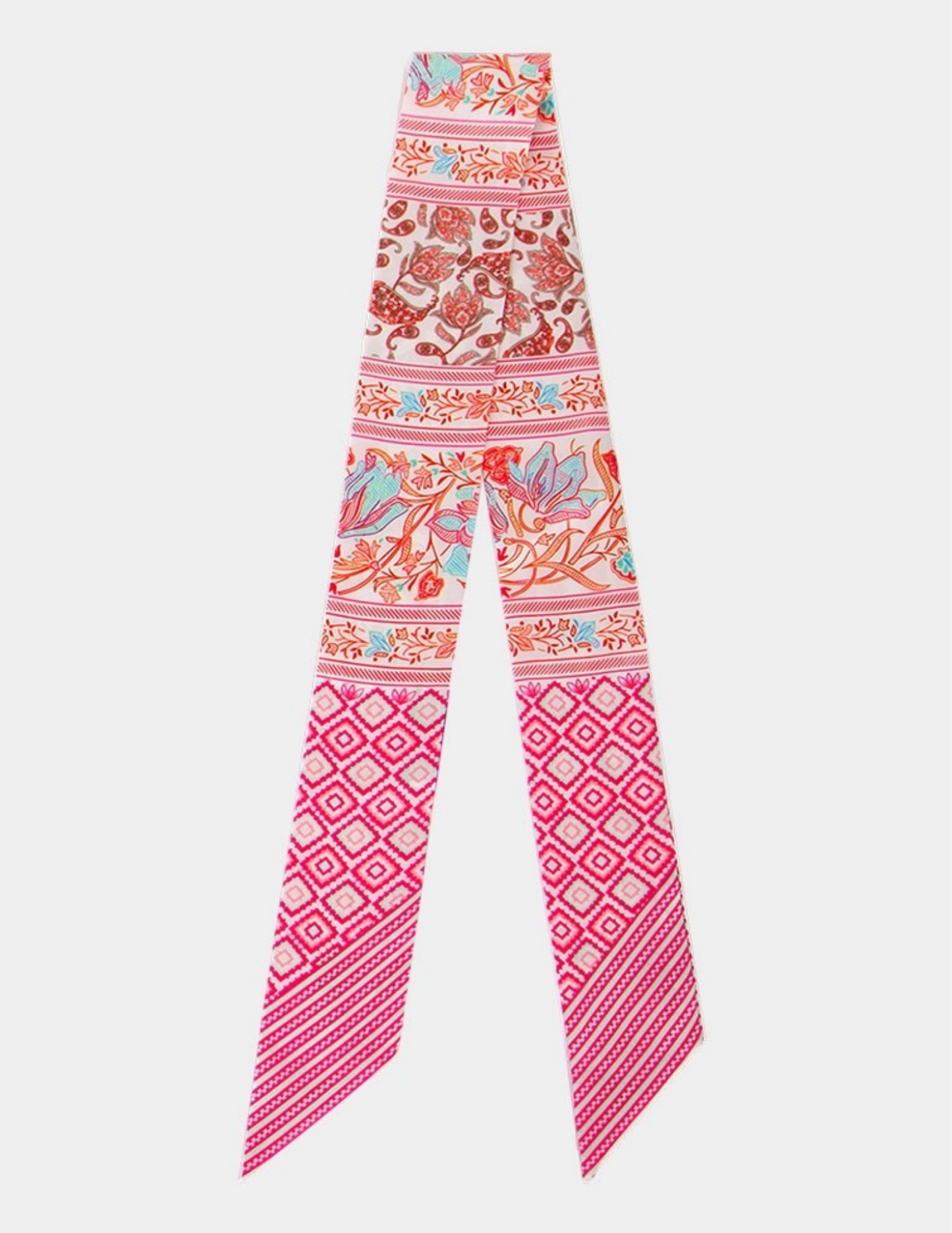 Boho Ethnic Patchwork Print Silk Feel Twilly Skinny Scarf