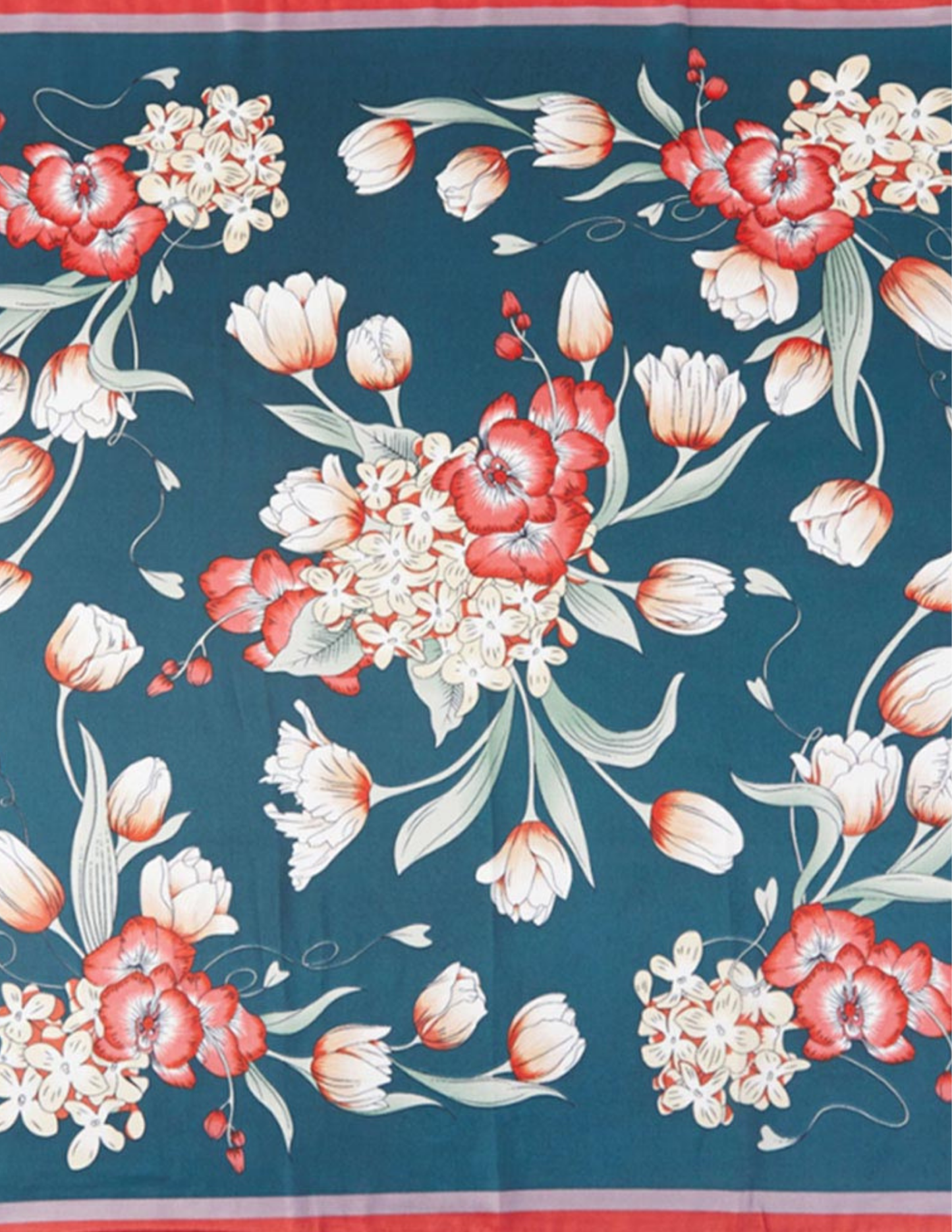 Spring Bouquet Floral Pattern Printed Square Silky Satin Bandana Scarf