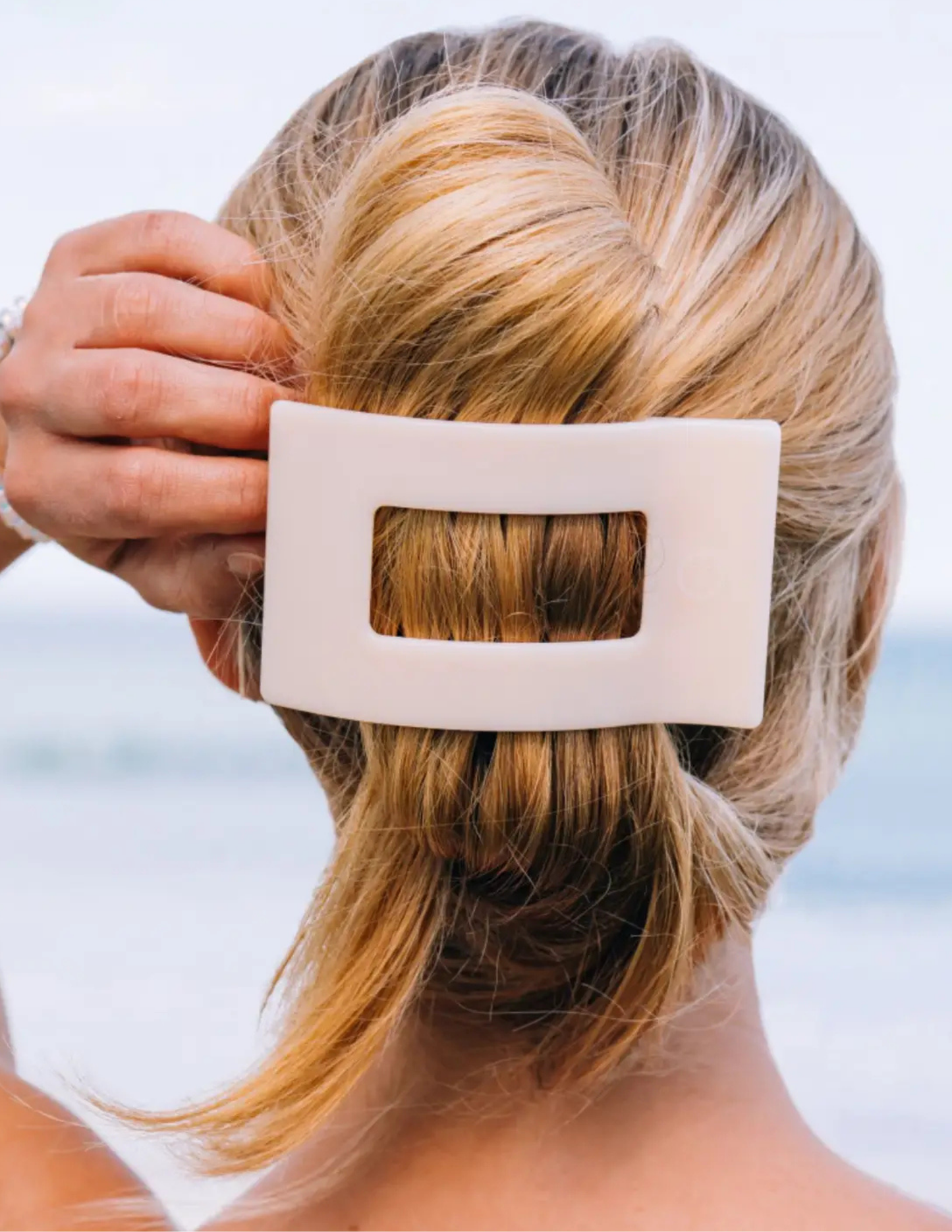 Flat Rectangle Hair Clip - Almond Beige - Large