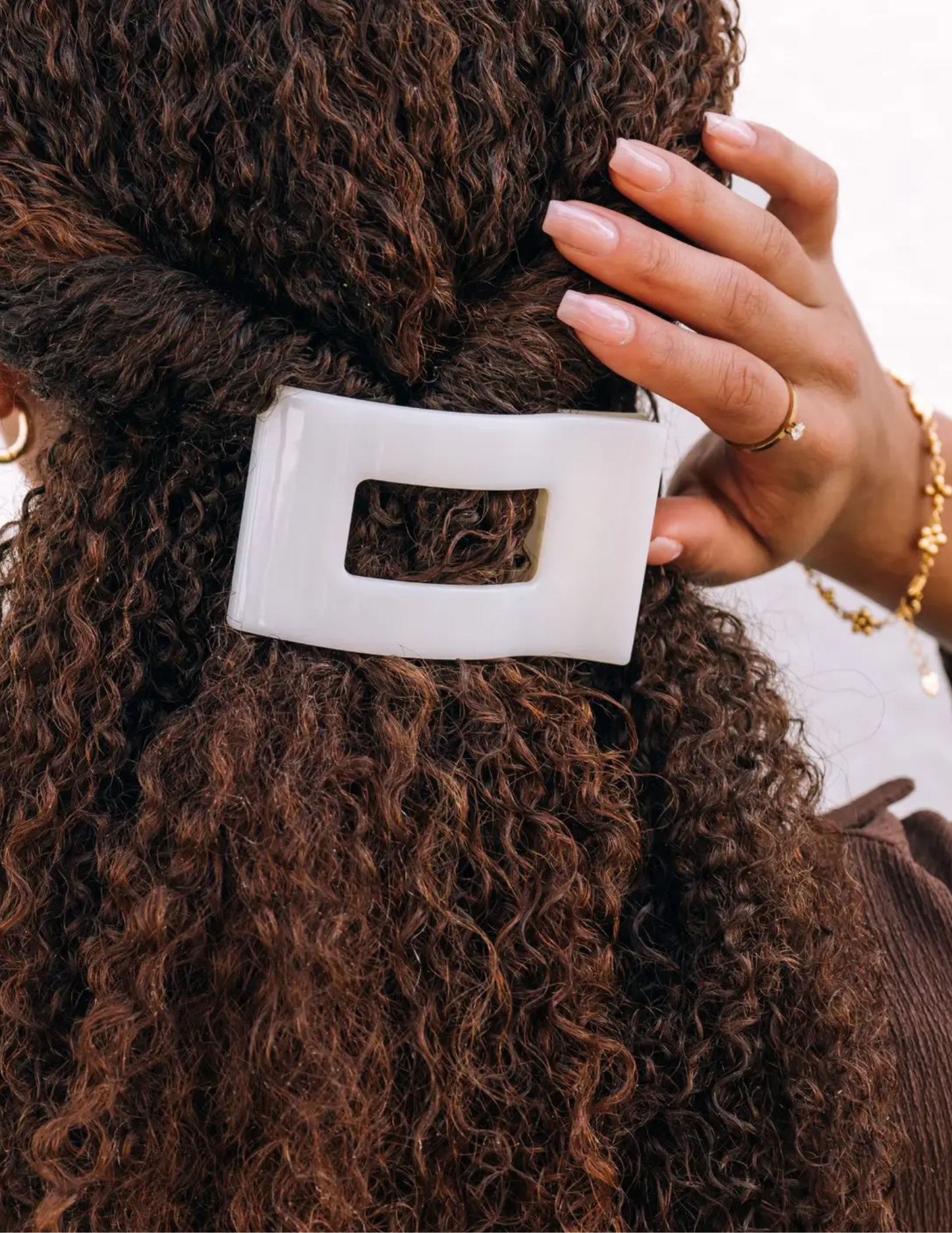 Flat Rectangle Hair Clip - Coconut White - Medium