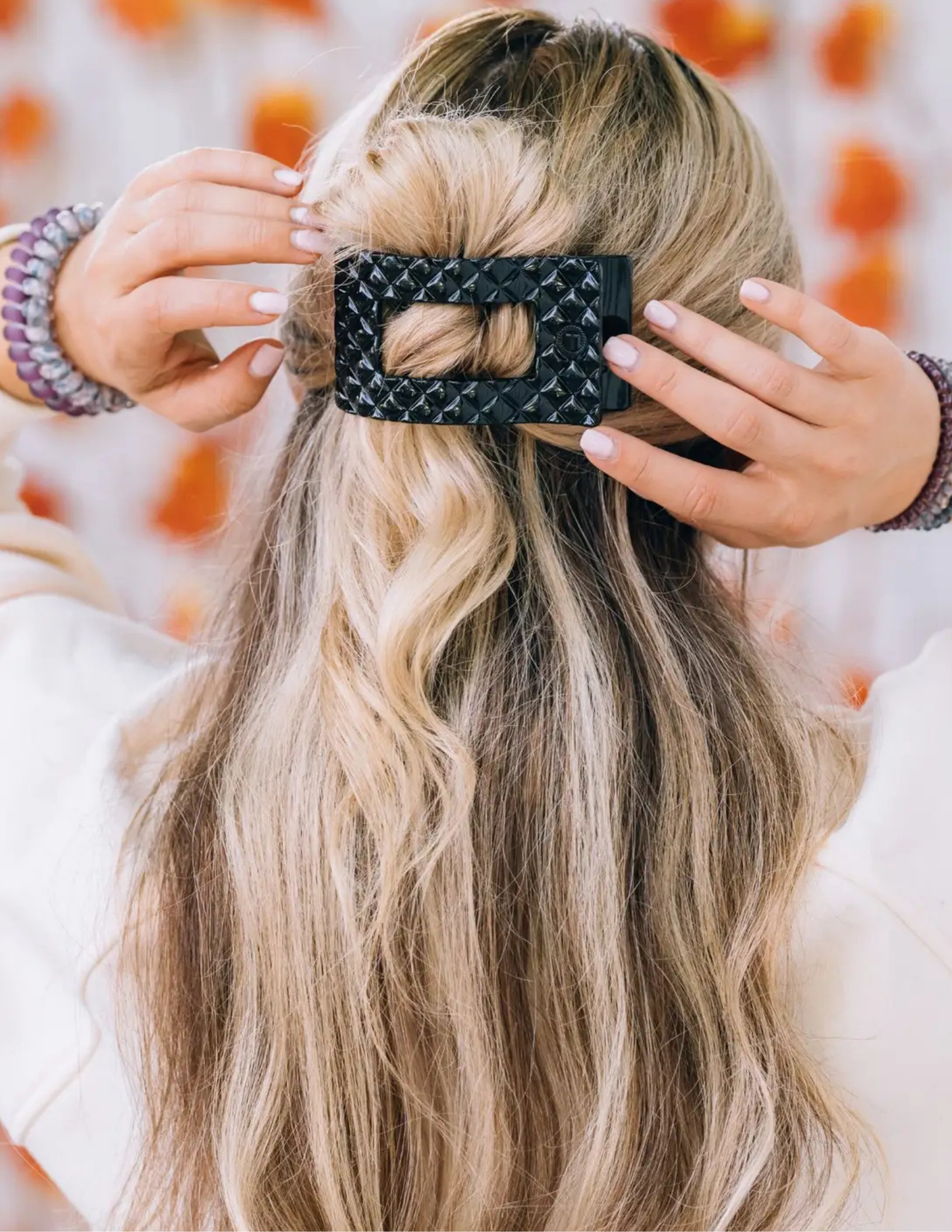 Flat Rectangle Hair Clip - Jet Black Quilted - Medium