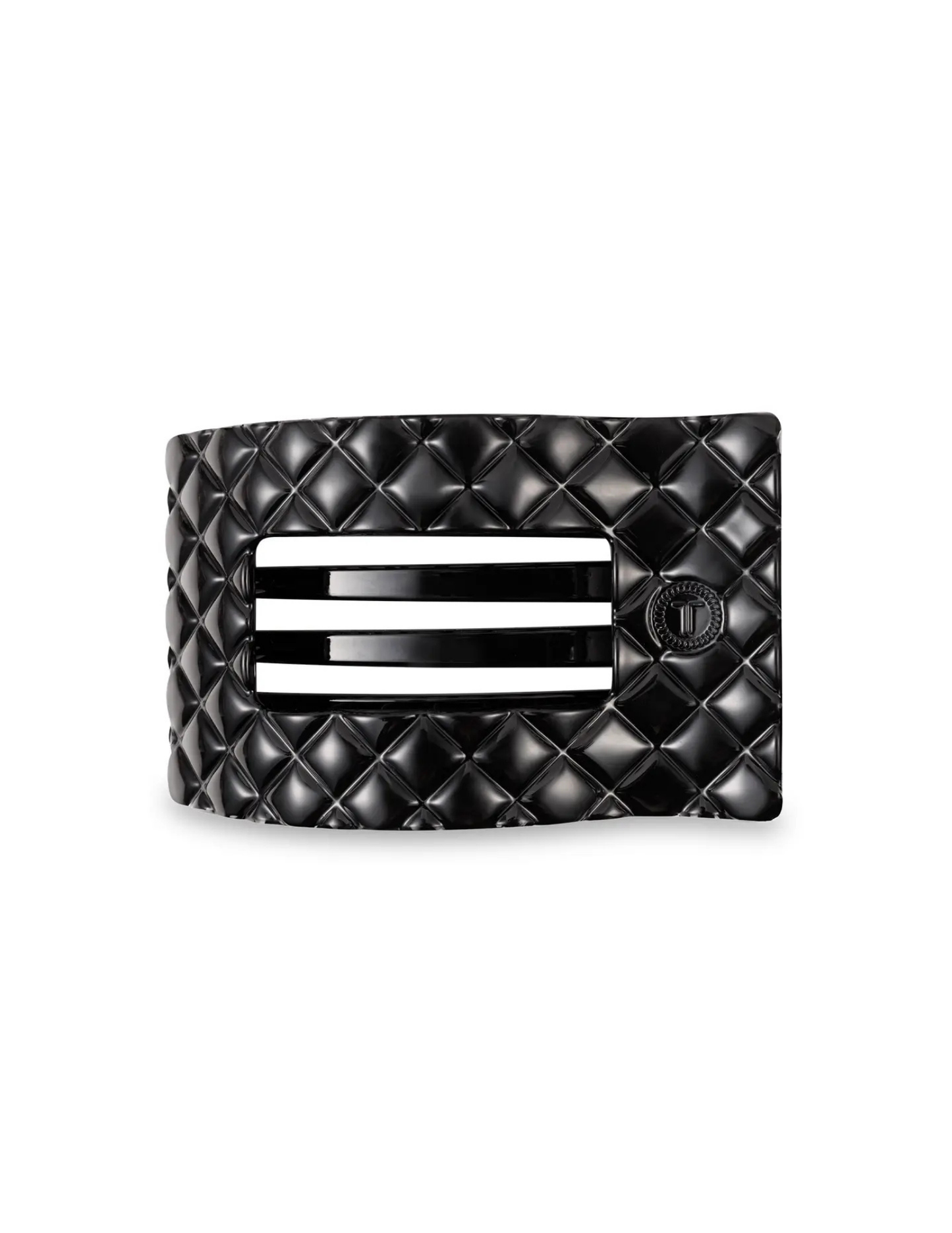 Flat Rectangle Hair Clip - Jet Black Quilted - Medium