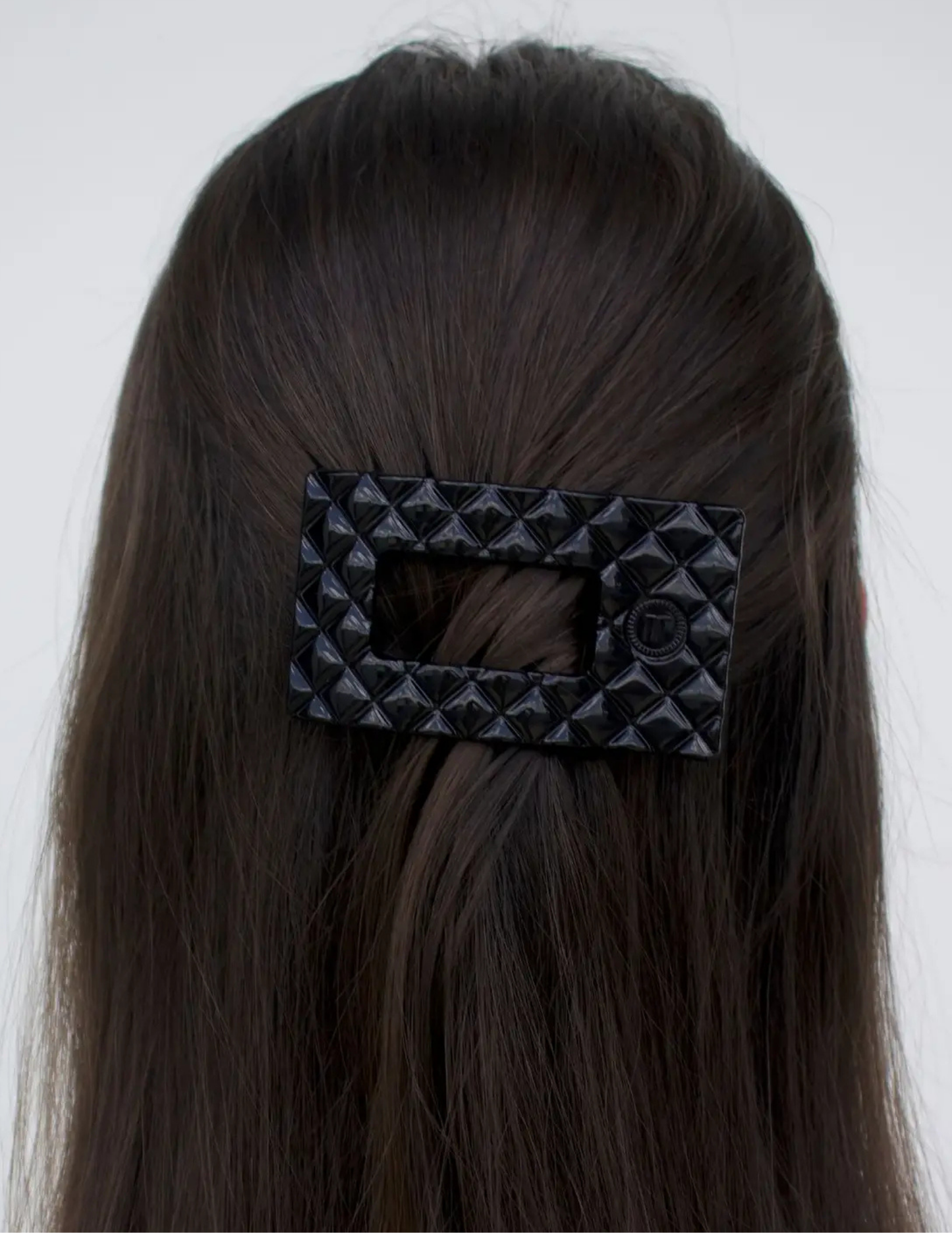 Flat Rectangle Hair Clip - Jet Black Quilted - Small