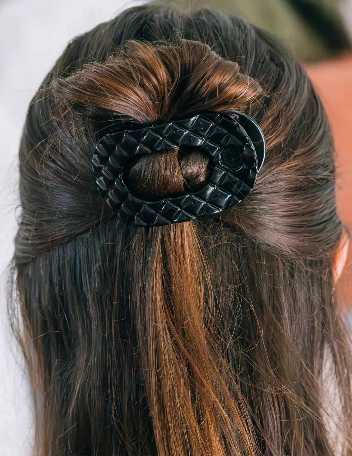 Flat Round Hair Clip - Jet Black Quilted- Small