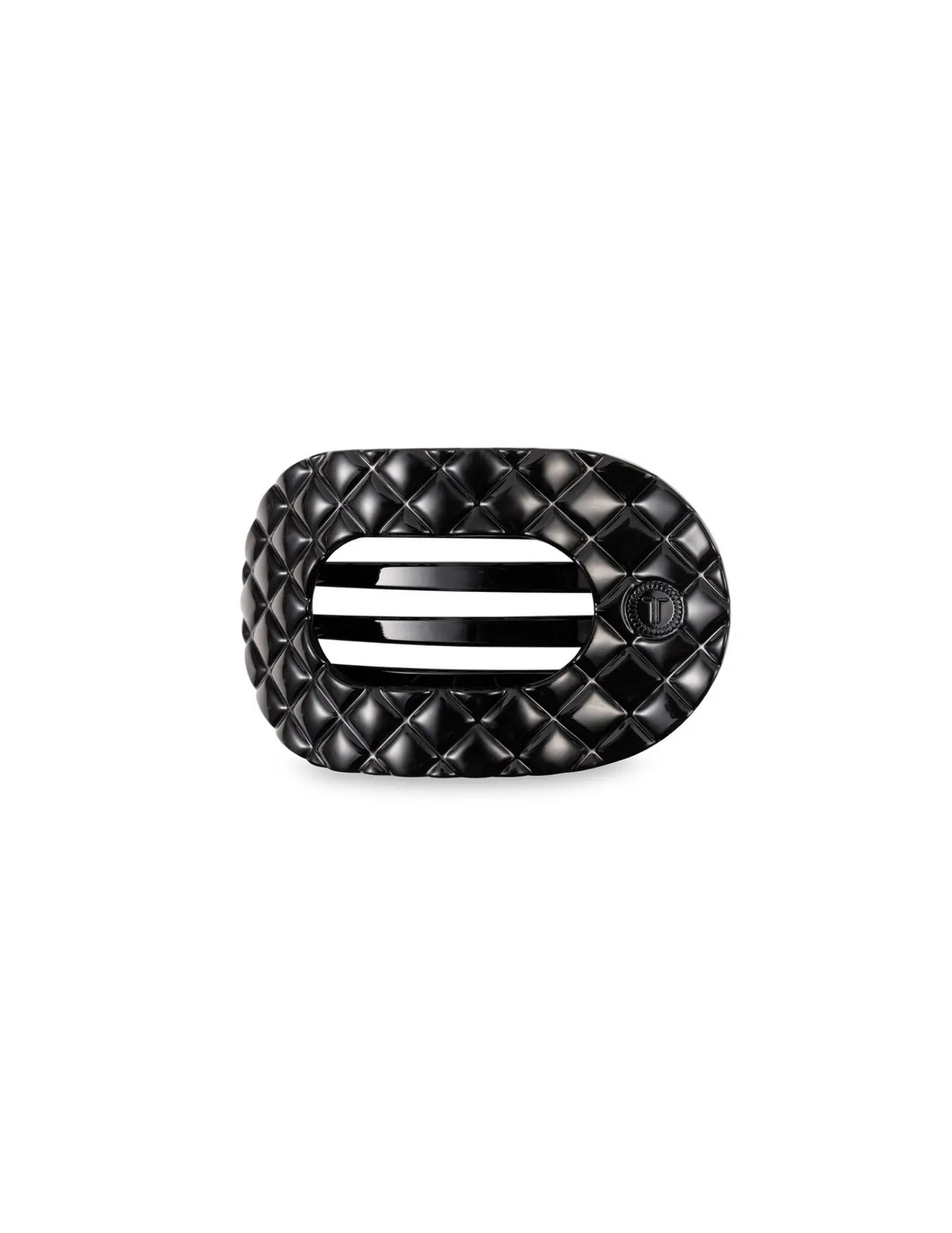 Flat Round Hair Clip - Jet Black Quilted- Small