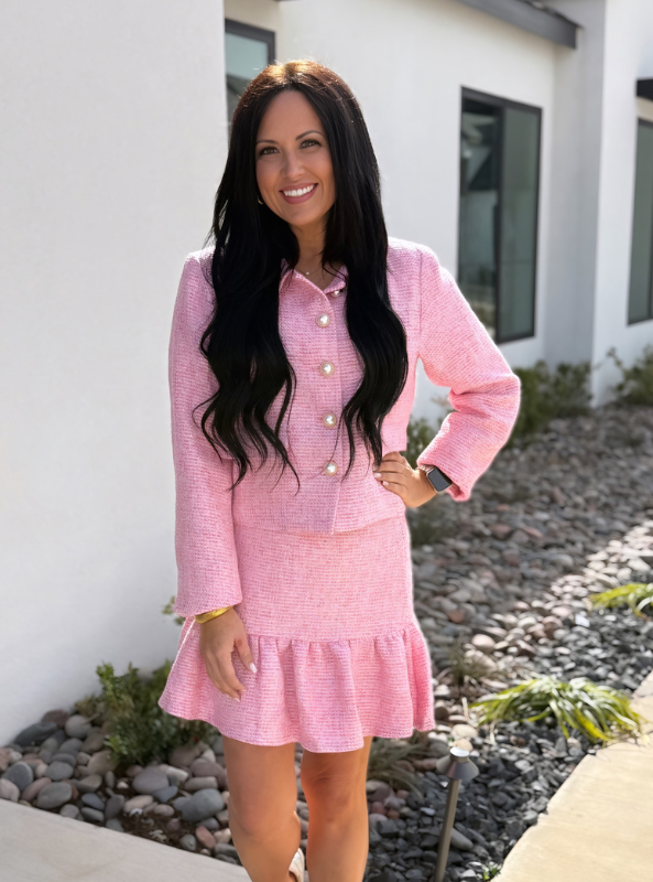 Lovely Pink Tweed Skirt - Tres Chic Boutique