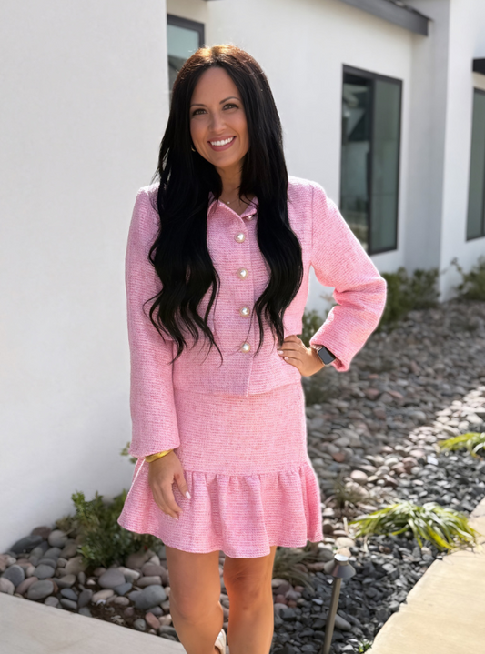 Lovely Pink Tweed Skirt - Tres Chic Boutique