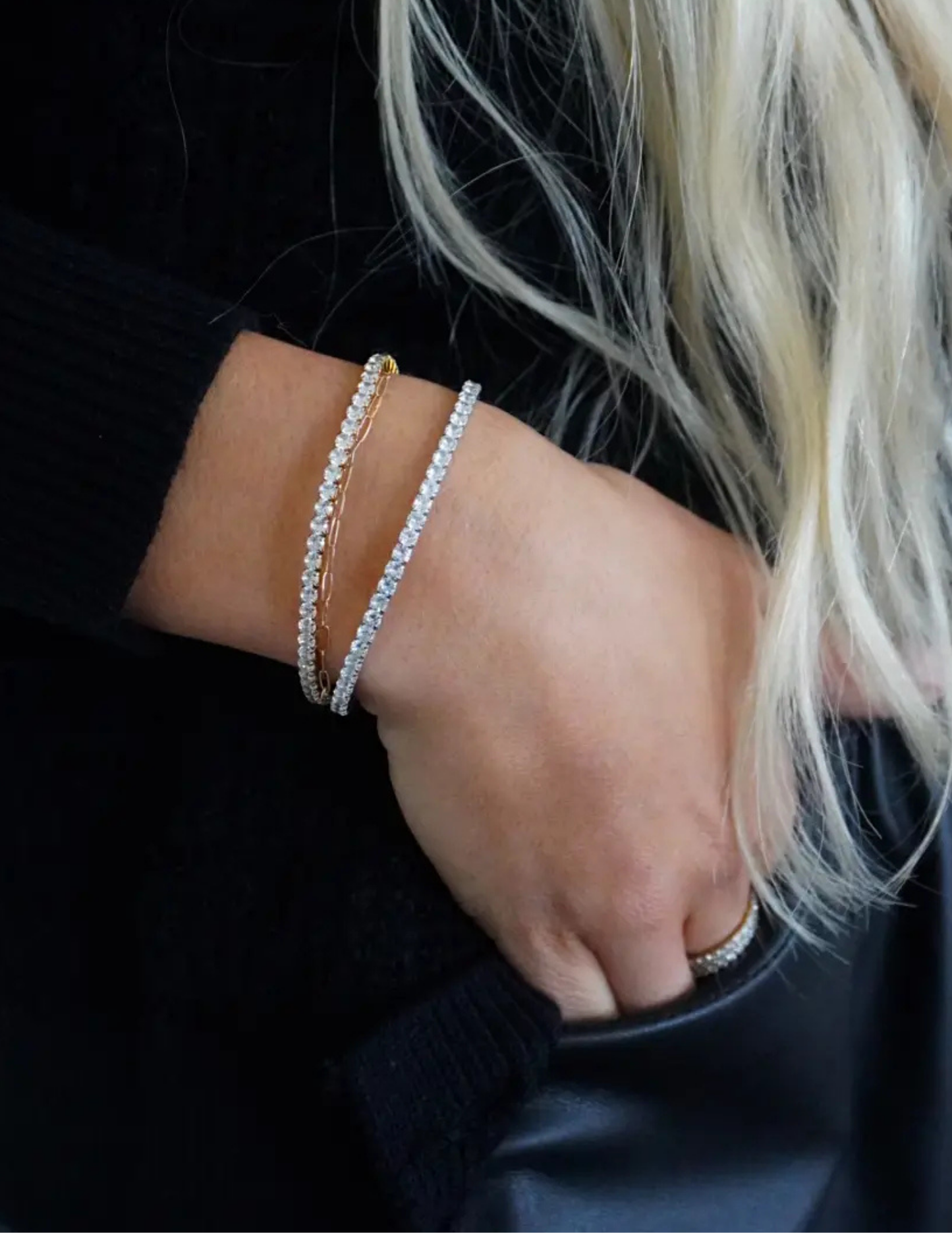 Stretchy Tennis Bracelet- Gold - Tres Chic Boutique