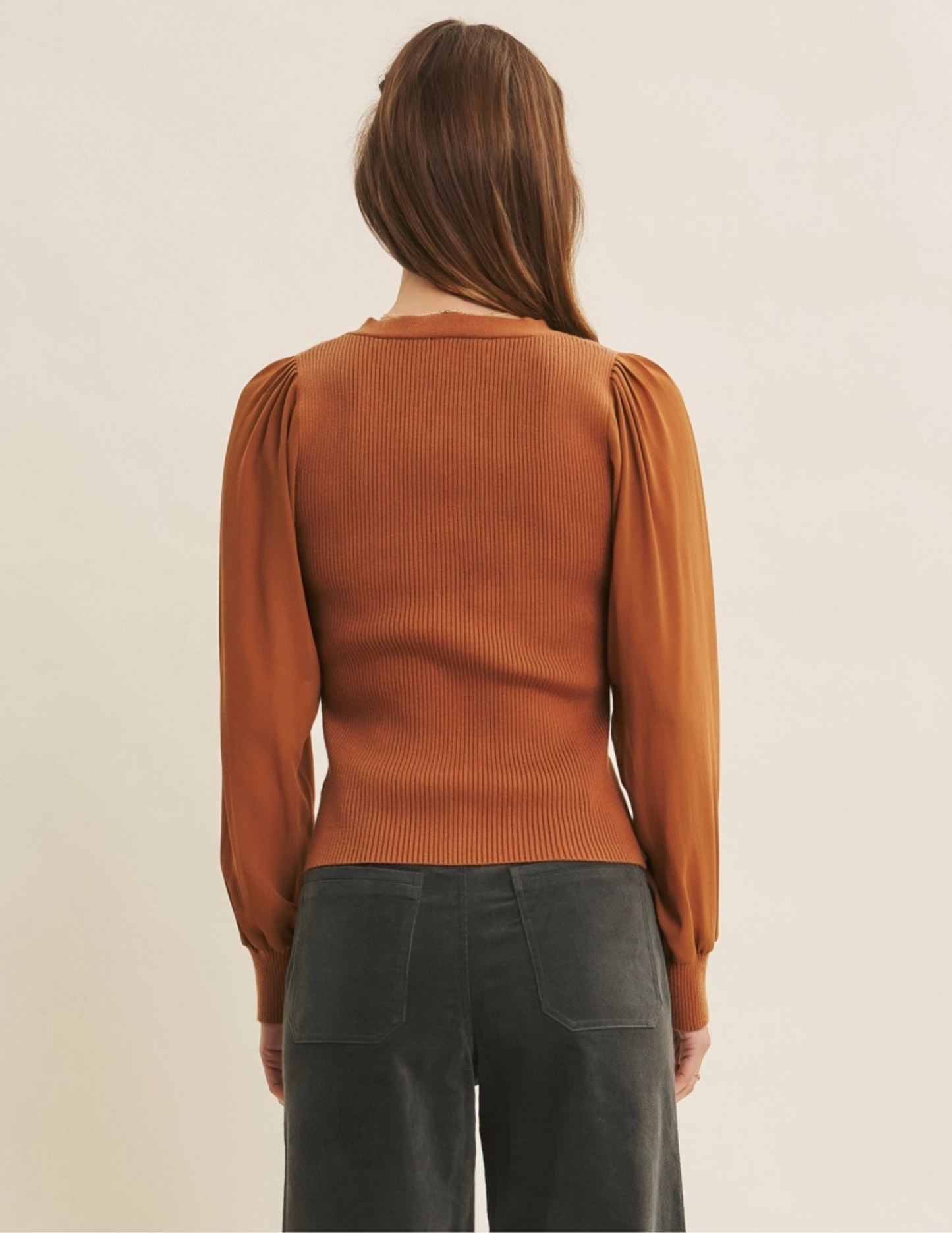 Cardigan with Chiffon Sleeve- Toffee