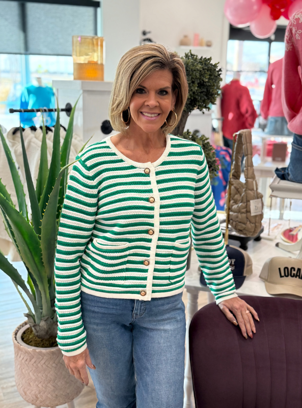 Green Striped Cardigan - Tres Chic Boutique