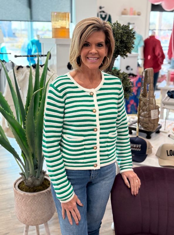 Green Striped Cardigan - Tres Chic Boutique