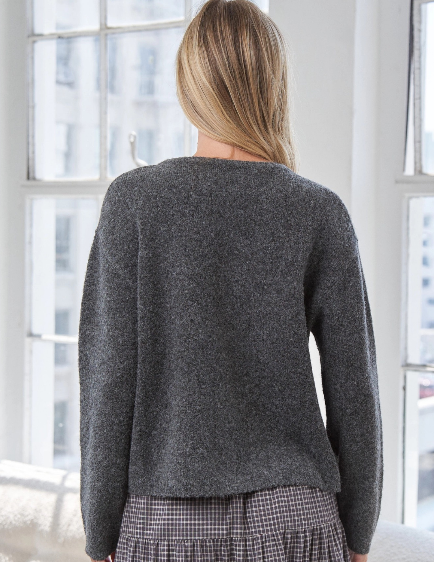 Love Heart-Shaped Button Cardigan- Charcoal