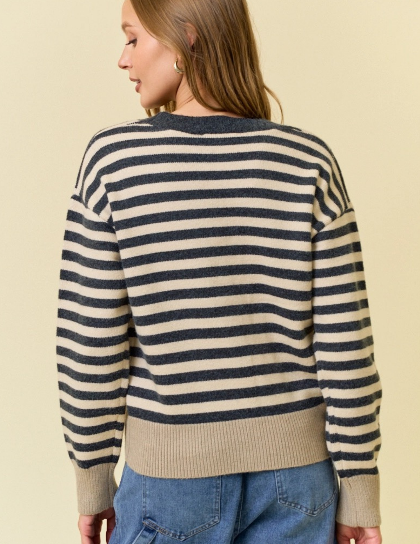 Stripe Colorblock Cardigan Sweater- Charcoal Mix