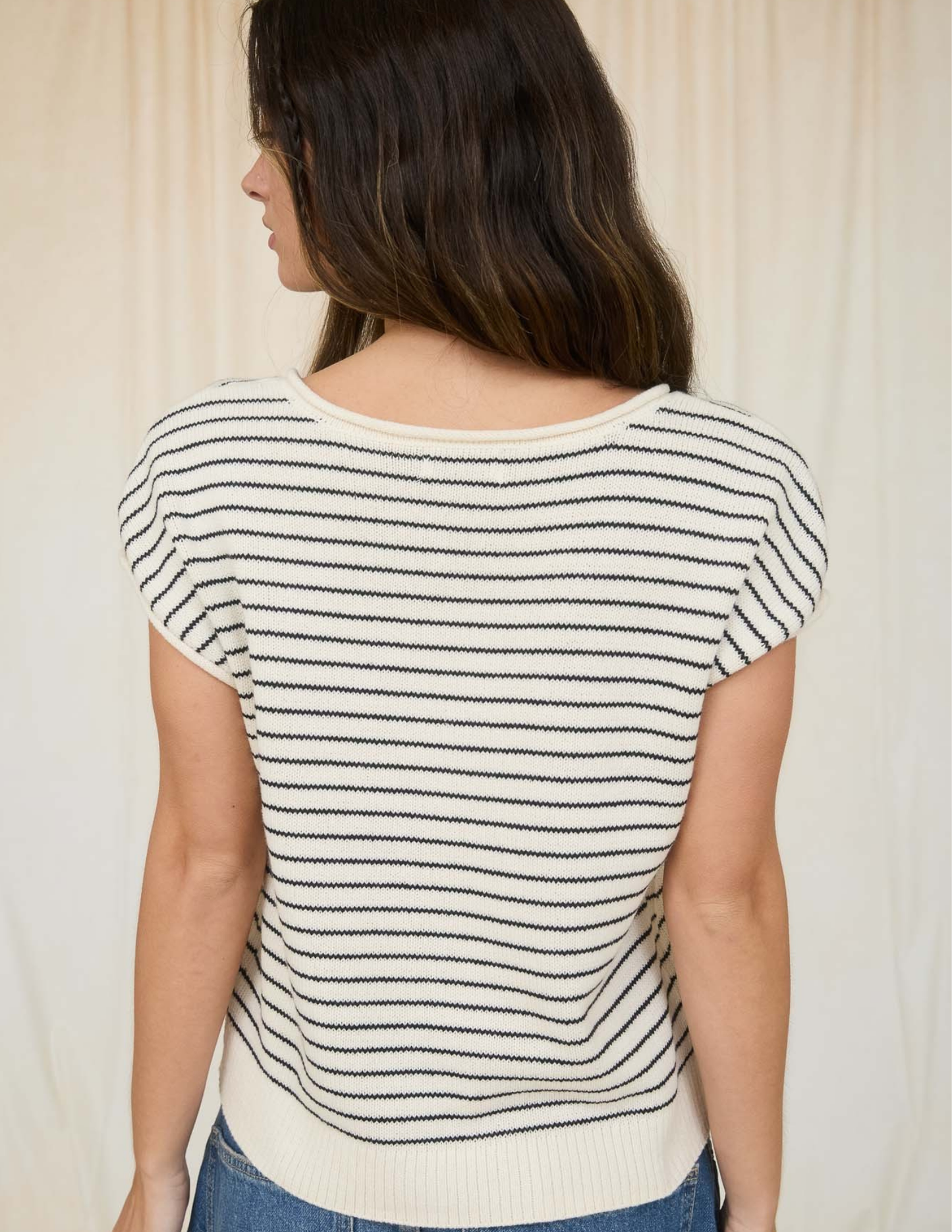 Stripe SS Cardigan- Cream