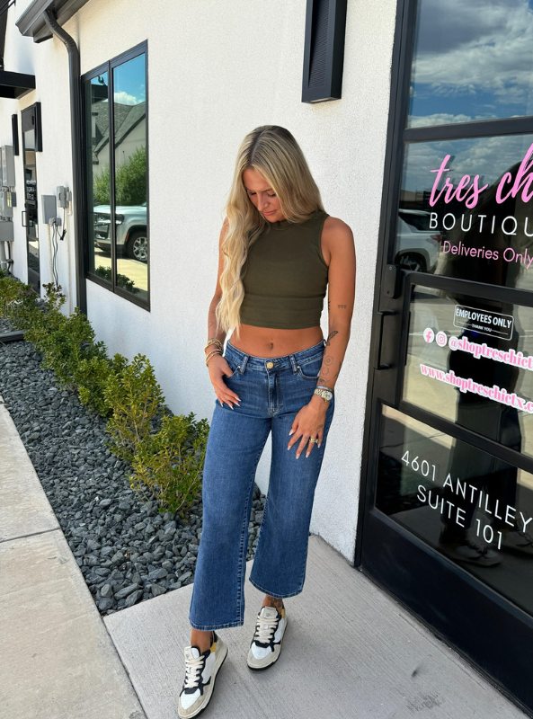Olive Mock Neck Crop Top - Tres Chic Boutique