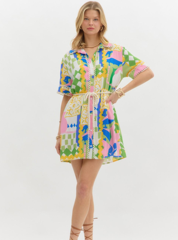 Abstract Mini Shirt Dress - Tres Chic Boutique