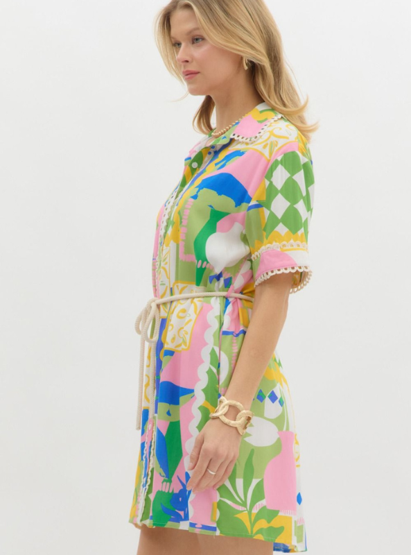 Abstract Mini Shirt Dress - Tres Chic Boutique