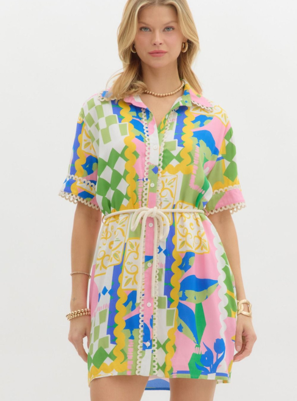 Abstract Mini Shirt Dress - Tres Chic Boutique