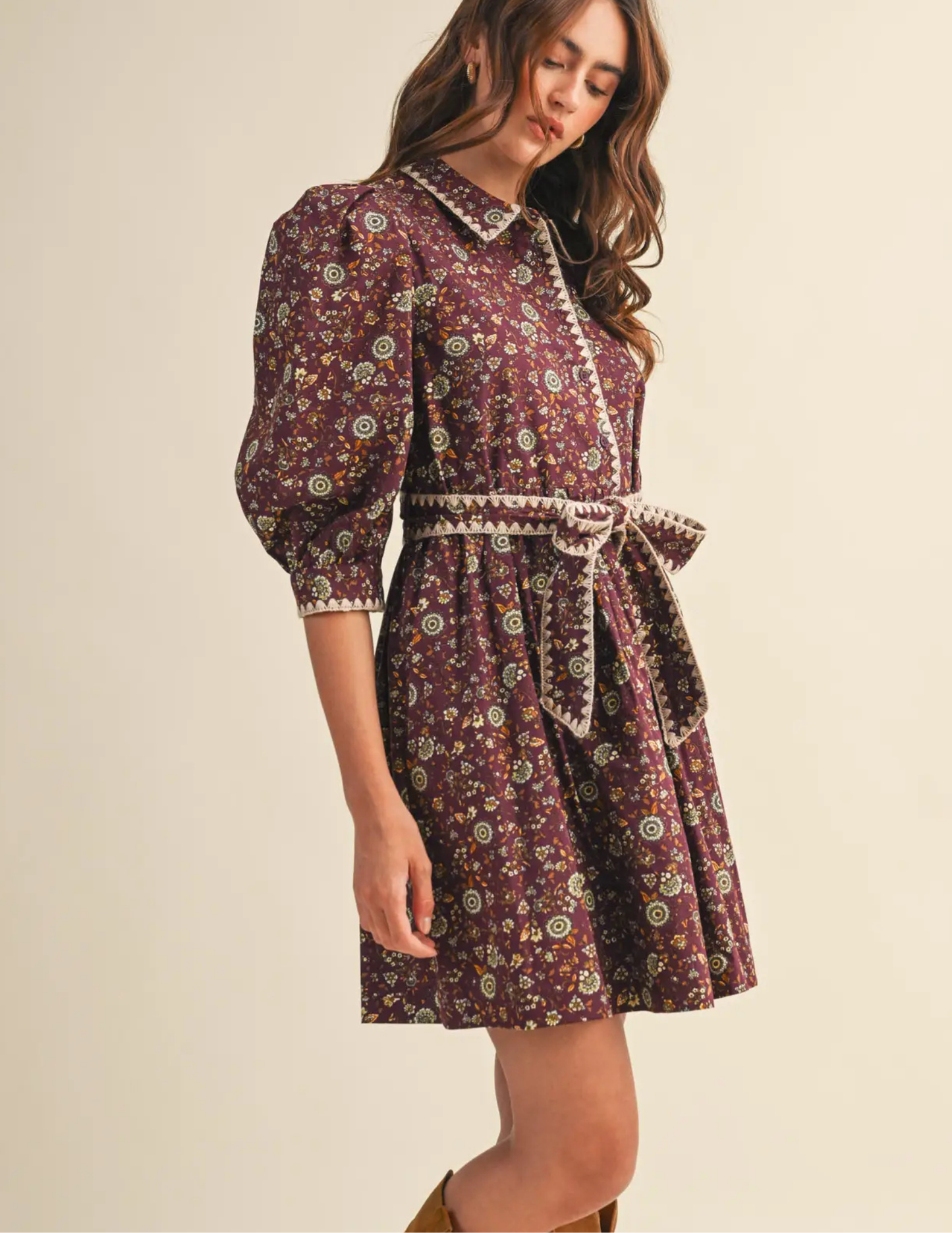 Floral Mini Dress- Plum - Tres Chic Boutique