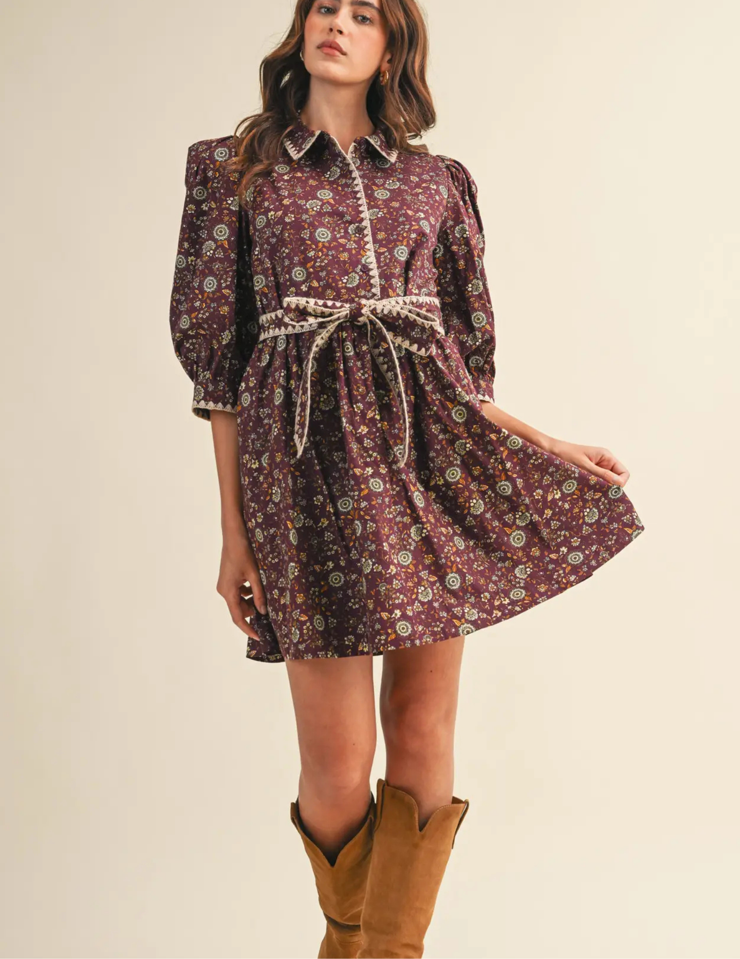 Floral Mini Dress- Plum - Tres Chic Boutique