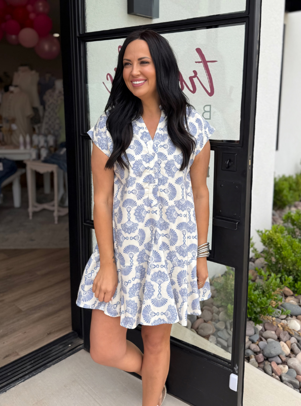 Blue Print Mini Dress - Tres Chic Boutique