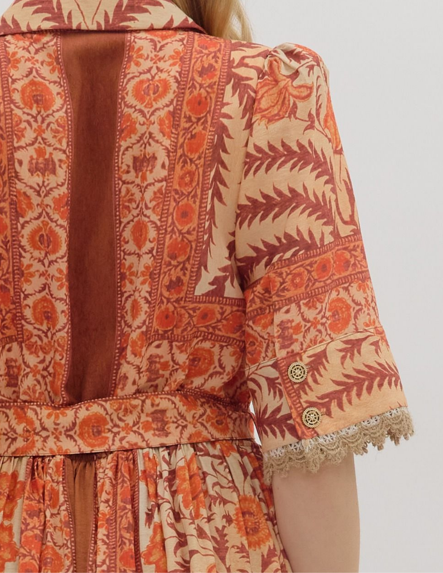 Botanical Belted Dress- Rust - Tres Chic Boutique