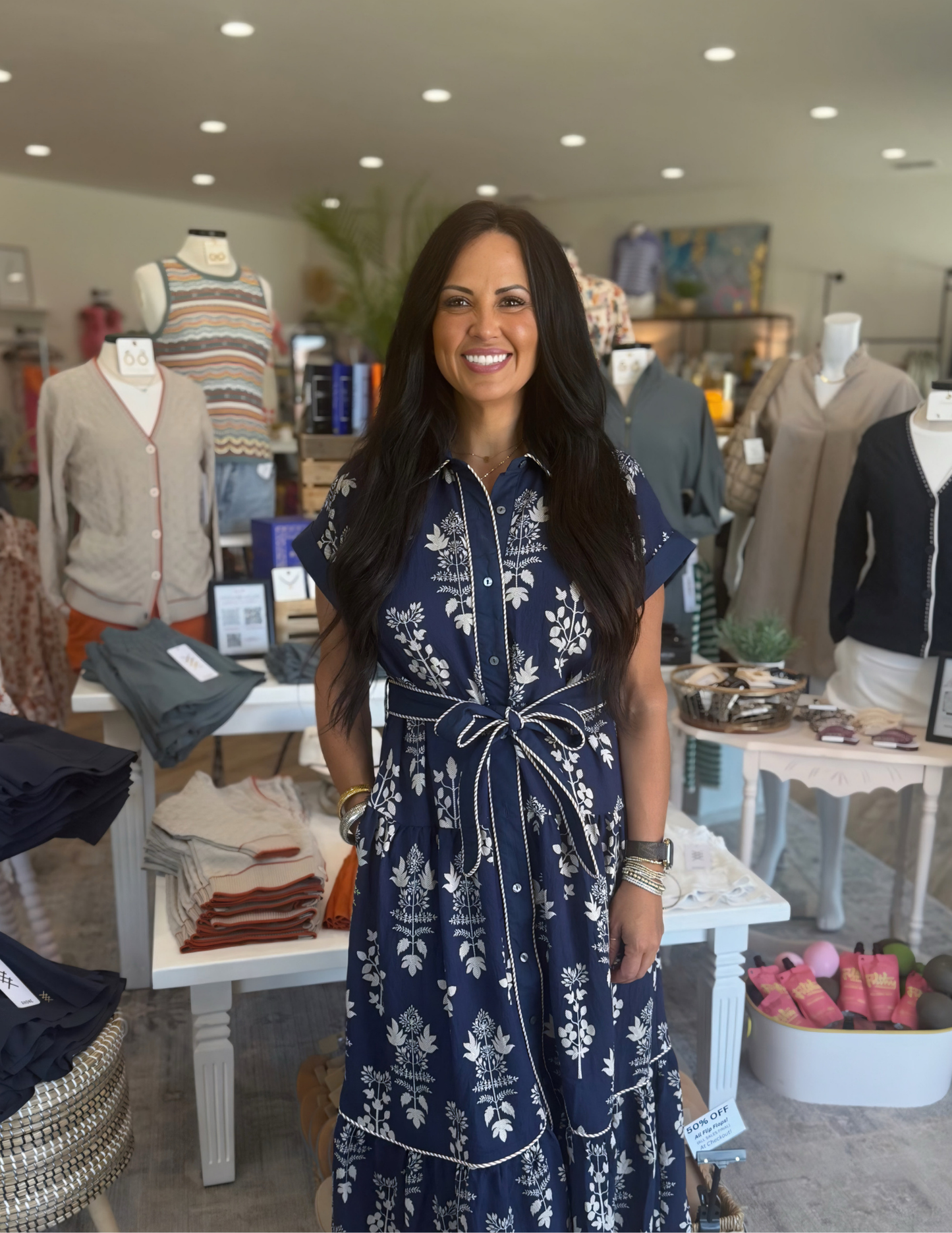 Botanical Midi Dress- Navy - Tres Chic Boutique