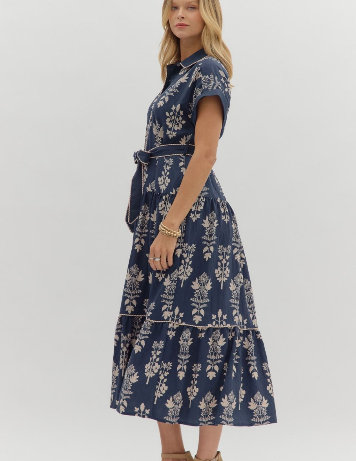 Botanical Midi Dress- Navy - Tres Chic Boutique