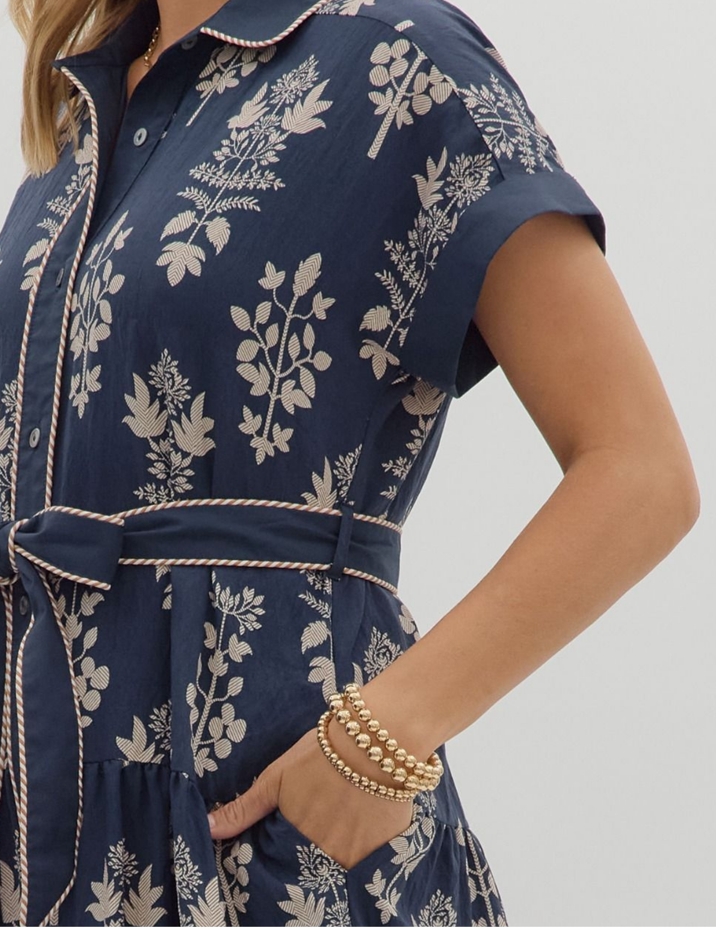 Botanical Midi Dress- Navy - Tres Chic Boutique