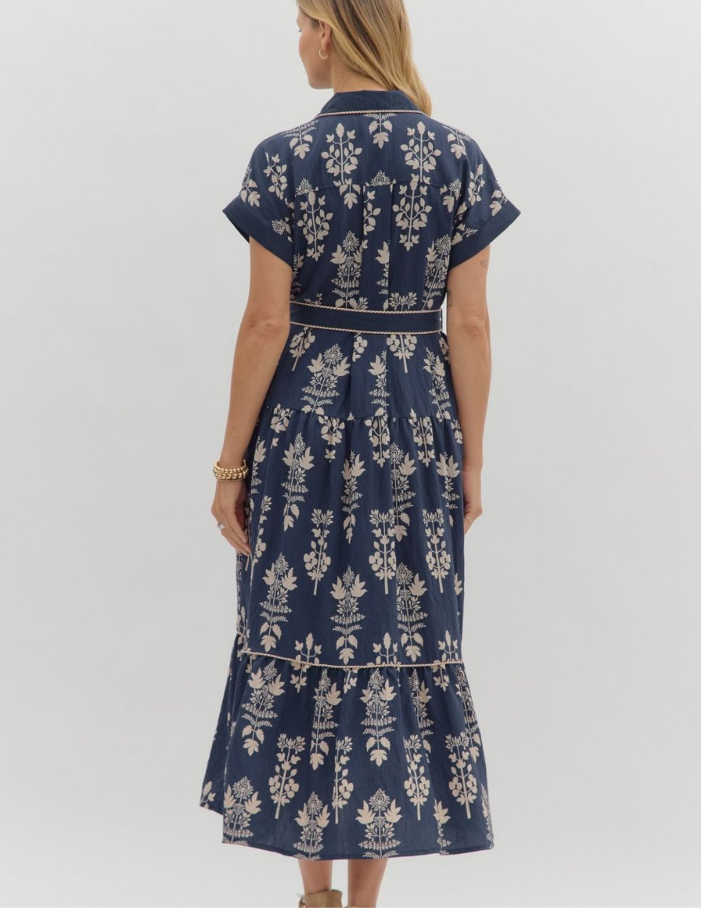 Botanical Midi Dress- Navy - Tres Chic Boutique
