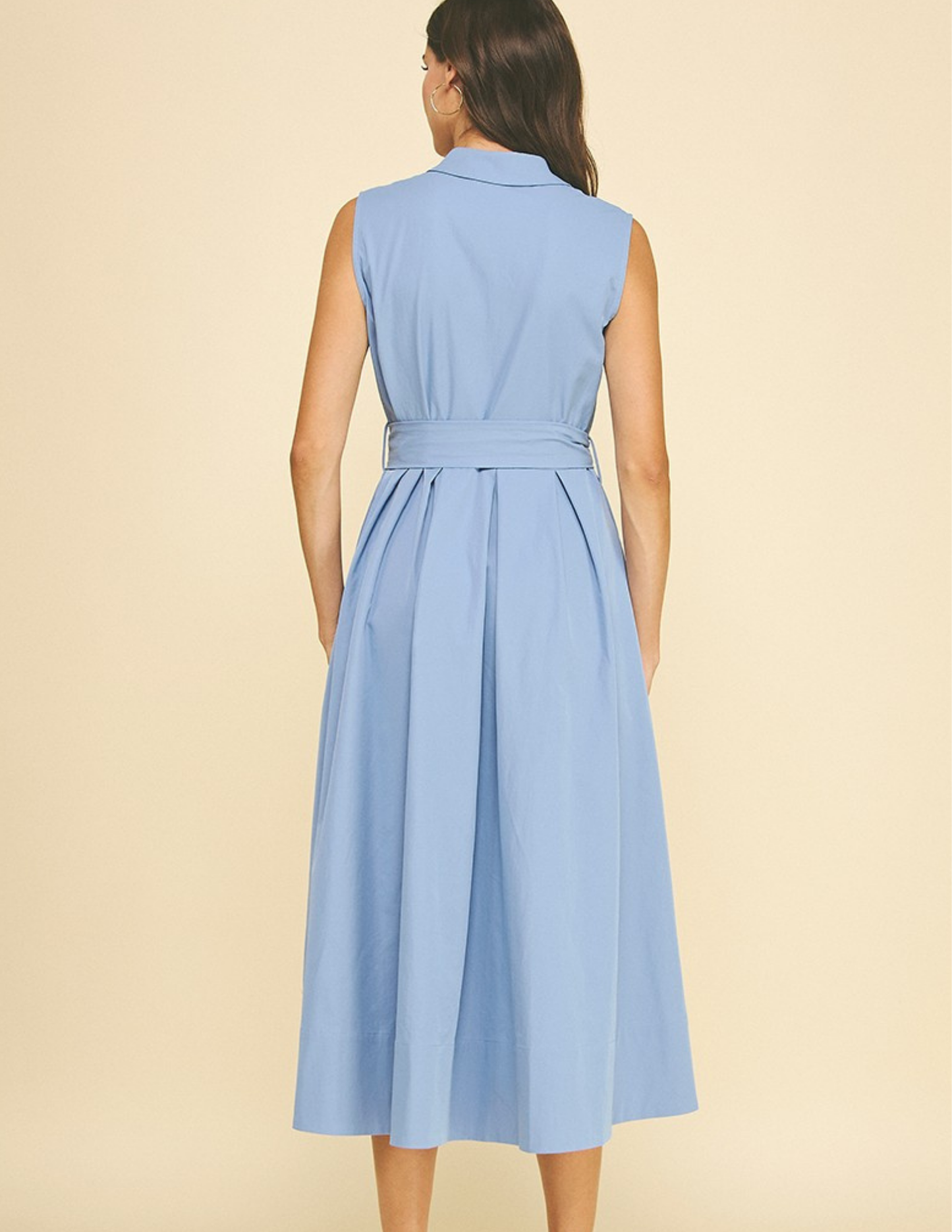 Button Down Flared Dress- Light Blue