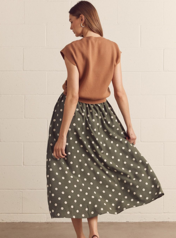 Cap Sleeve Layered Polka Dot Midi Dress Set- Camel
