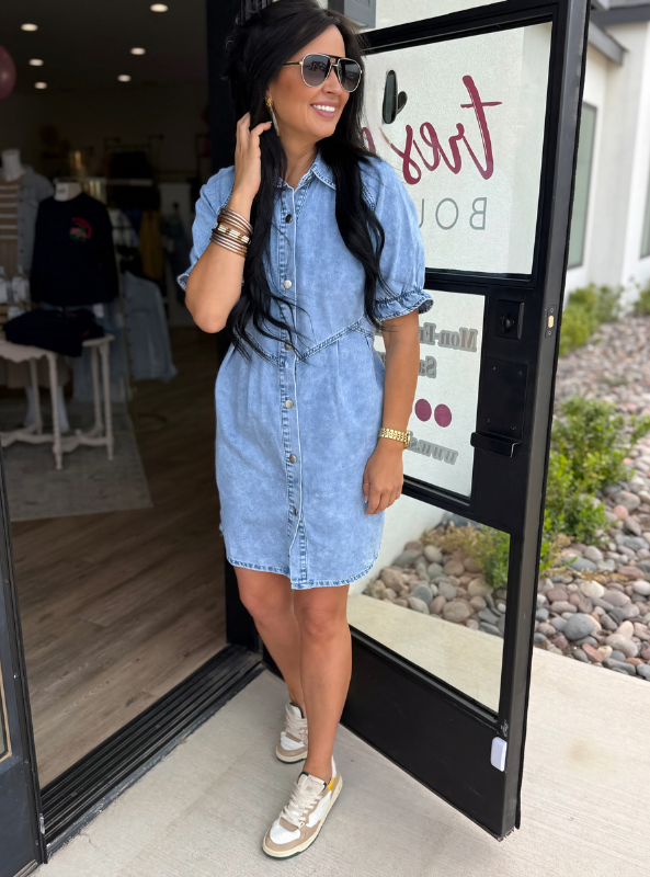 Denim Mineral Wash Buttoned Dress