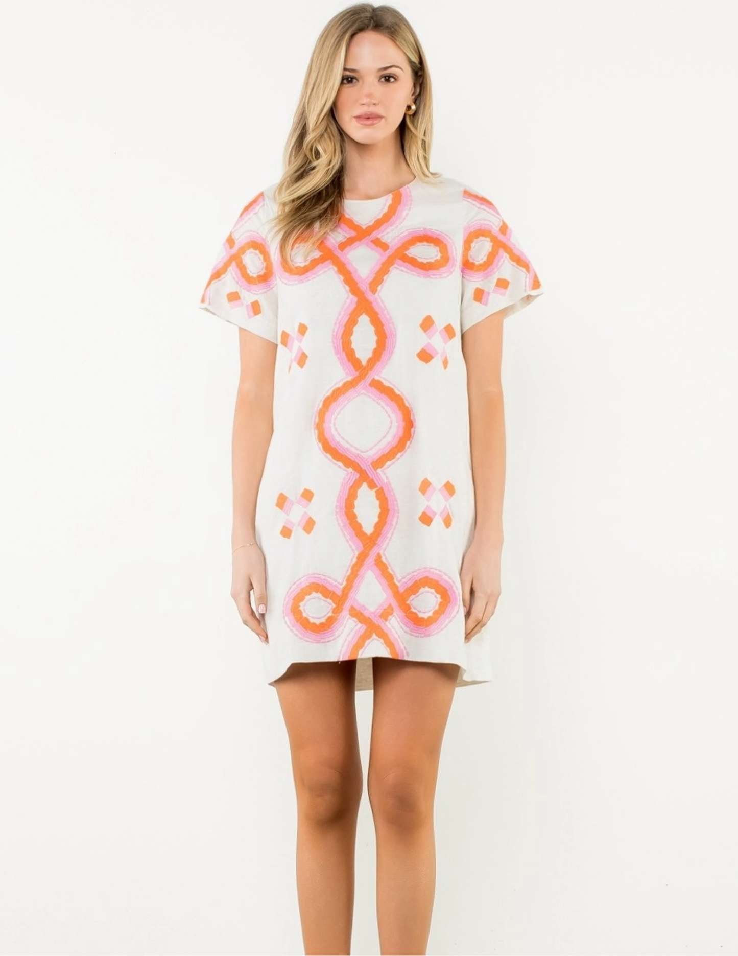 Embroidered Short Sleeve Mini Dress - Tres Chic Boutique
