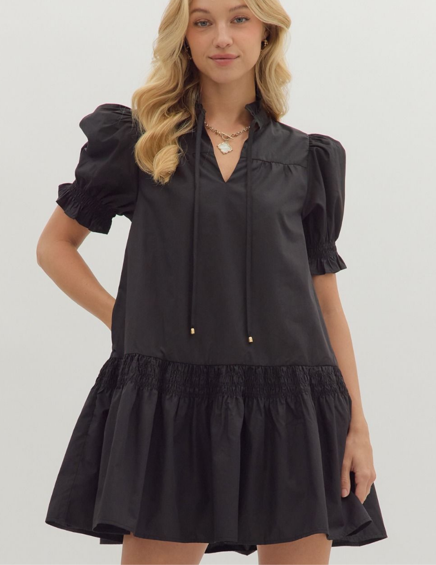 Erin VNeck Mini Dress- Black - Tres Chic Boutique